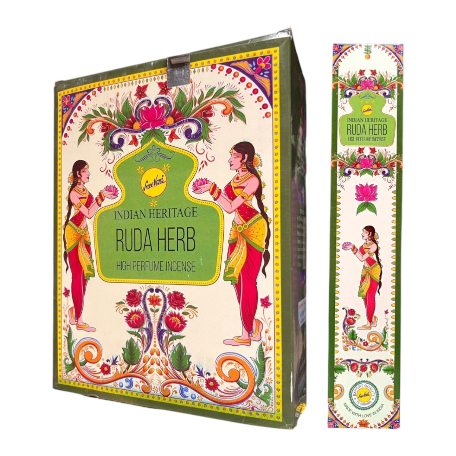 Inhoud doos: 12 pakjes AGARBATTI RUDA INCENSE SREEVANI 15GM